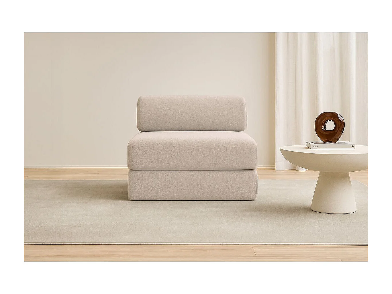 Fauteuil modulable et convertible - Tissu lisse - Beige