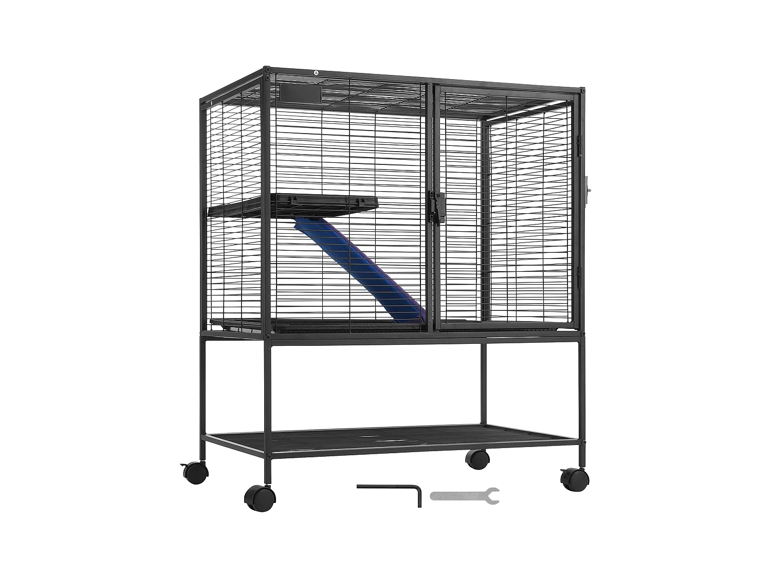 Cage à Furet SucceBuy en Métal, à 2 Niveaux avec à Roulettes de 91,4 cm avec Plateau et Rampe pour Petits Animaux