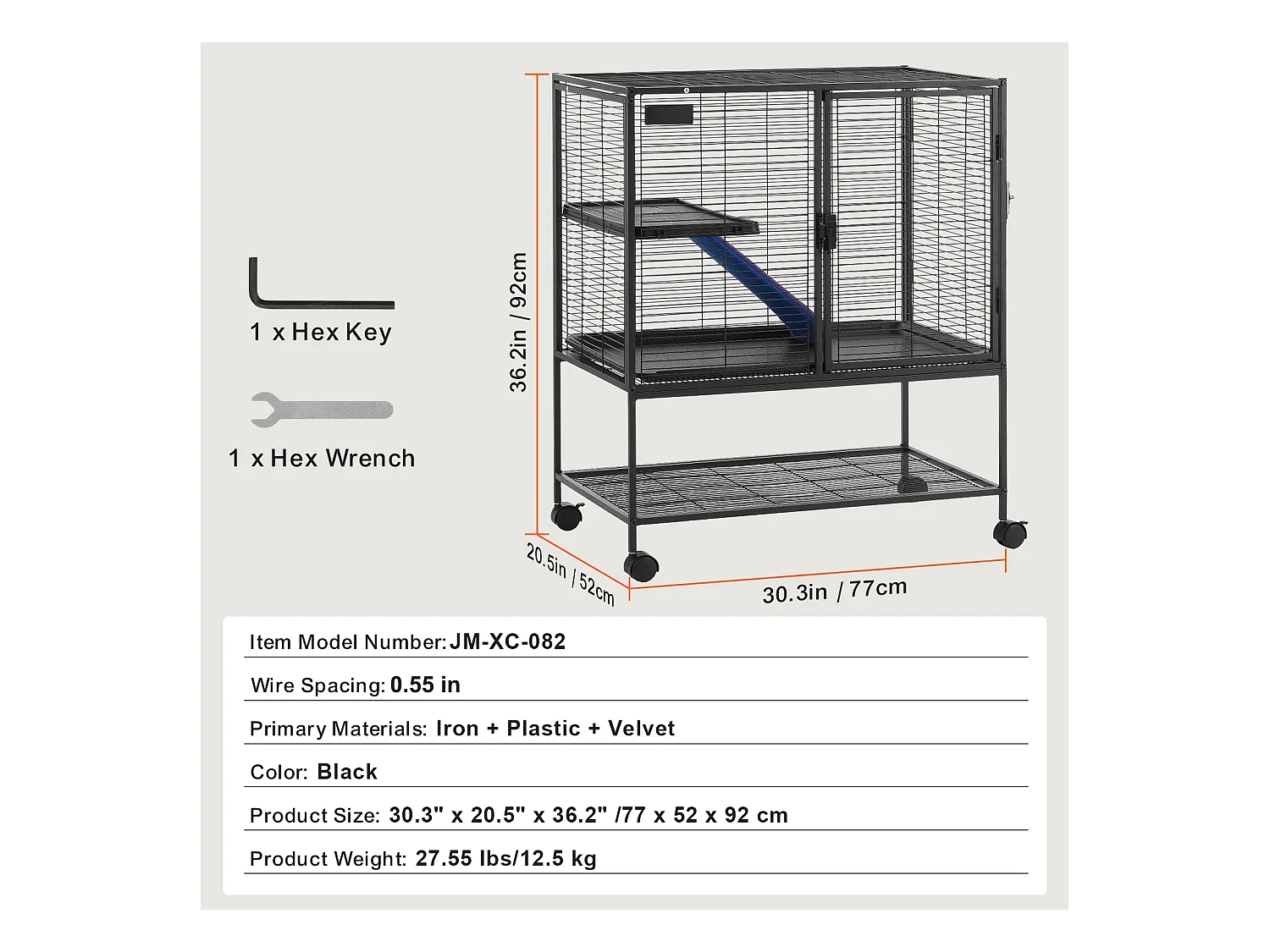 Cage à Furet SucceBuy en Métal, à 2 Niveaux avec à Roulettes de 91,4 cm avec Plateau et Rampe pour Petits Animaux