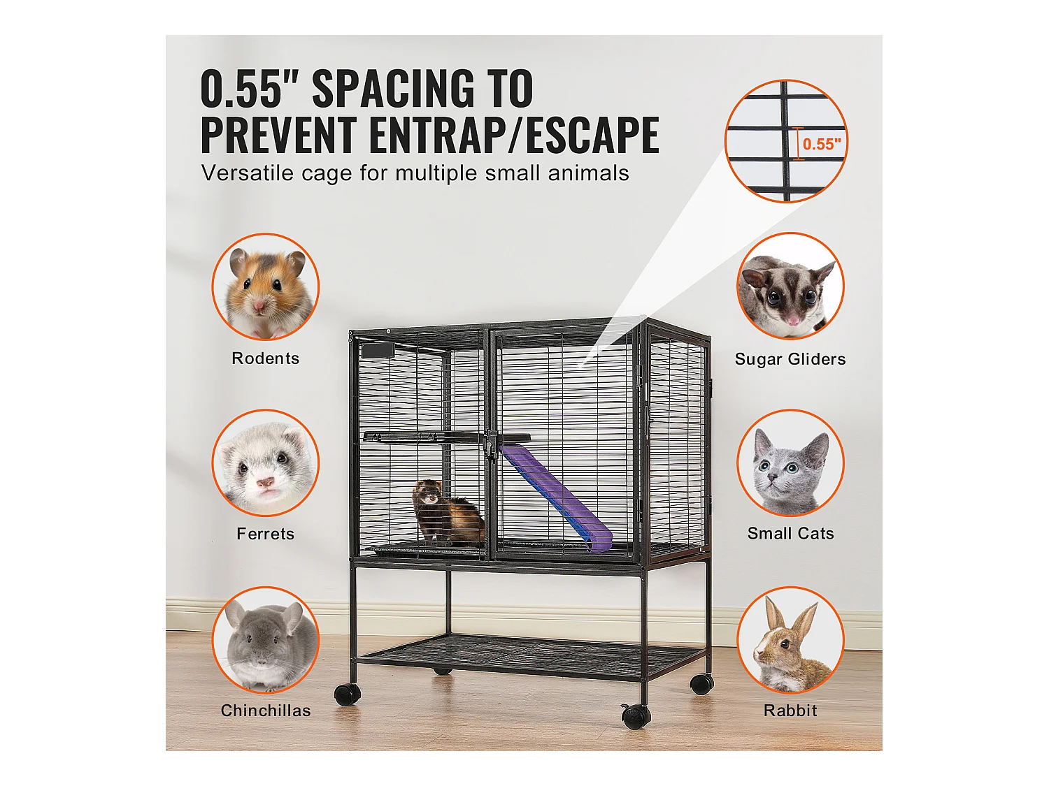 Cage à Furet SucceBuy en Métal, à 2 Niveaux avec à Roulettes de 91,4 cm avec Plateau et Rampe pour Petits Animaux