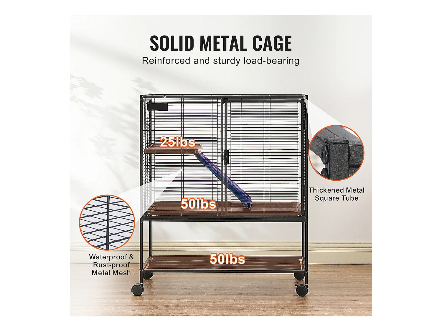 Cage à Furet SucceBuy en Métal, à 2 Niveaux avec à Roulettes de 91,4 cm avec Plateau et Rampe pour Petits Animaux