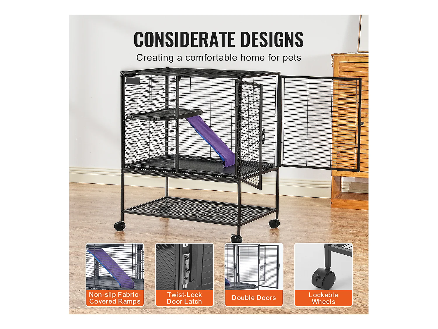 Cage à Furet SucceBuy en Métal, à 2 Niveaux avec à Roulettes de 91,4 cm avec Plateau et Rampe pour Petits Animaux