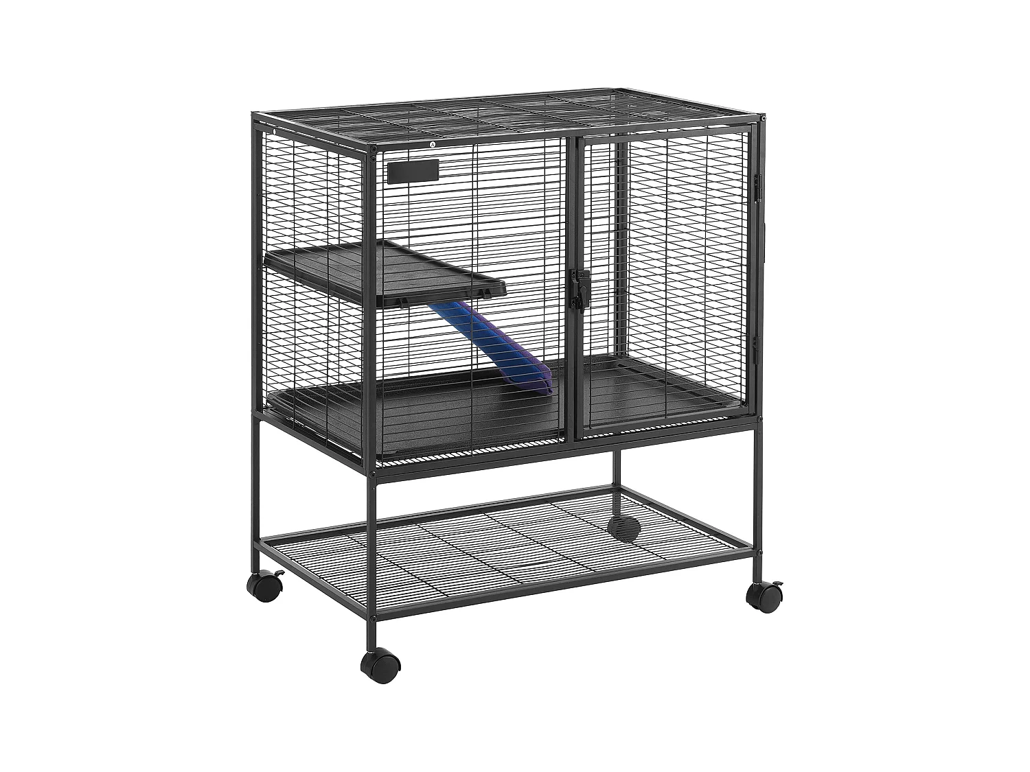 Cage à Furet SucceBuy en Métal, à 2 Niveaux avec à Roulettes de 91,4 cm avec Plateau et Rampe pour Petits Animaux