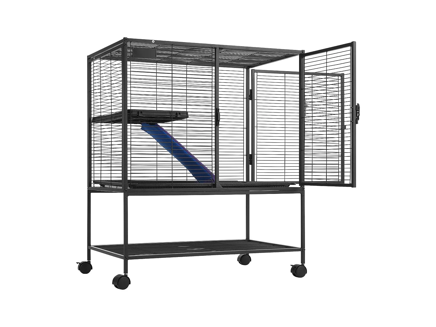 Cage à Furet SucceBuy en Métal, à 2 Niveaux avec à Roulettes de 91,4 cm avec Plateau et Rampe pour Petits Animaux