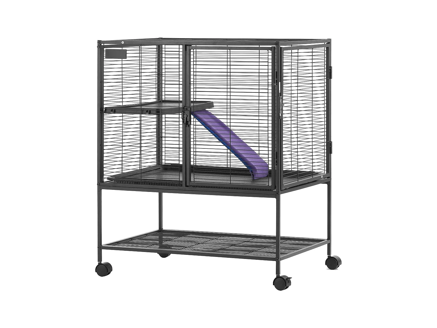 Cage à Furet SucceBuy en Métal, à 2 Niveaux avec à Roulettes de 91,4 cm avec Plateau et Rampe pour Petits Animaux
