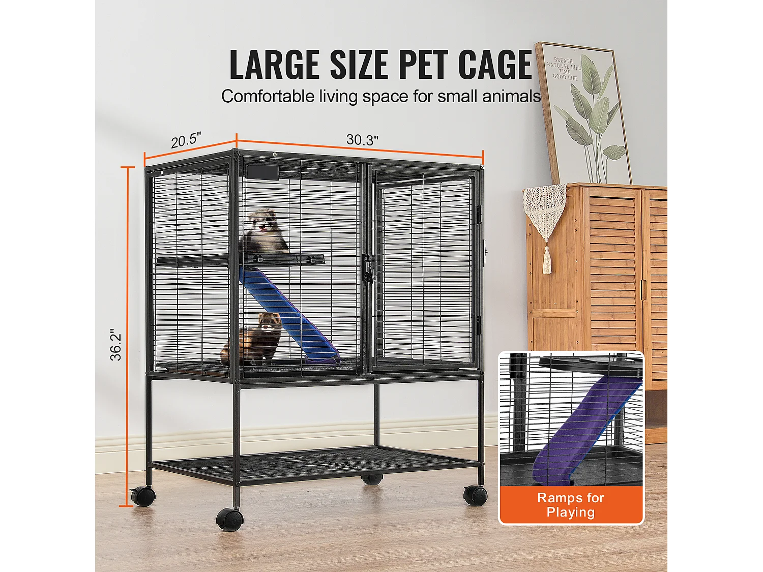 Gabbia per Furetti SucceBuy in Metallo, 2 Livelli con Rotelle di 91,4 cm, con Vassoio e Rampe per Piccoli Animali