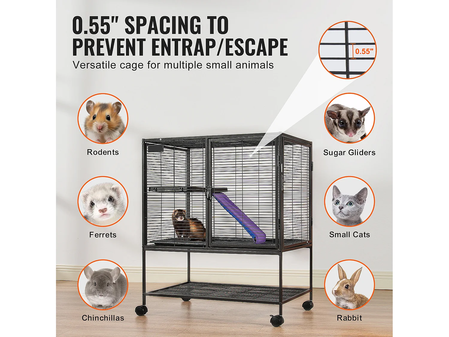 Gabbia per Furetti SucceBuy in Metallo, 2 Livelli con Rotelle di 91,4 cm, con Vassoio e Rampe per Piccoli Animali