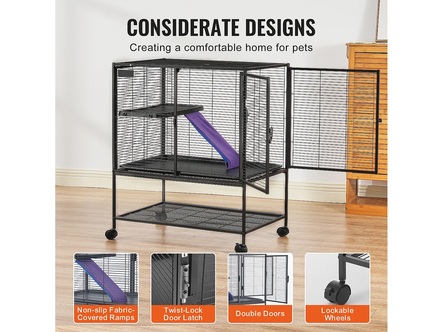 Gabbia per Furetti SucceBuy in Metallo, 2 Livelli con Rotelle di 91,4 cm, con Vassoio e Rampe per Piccoli Animali