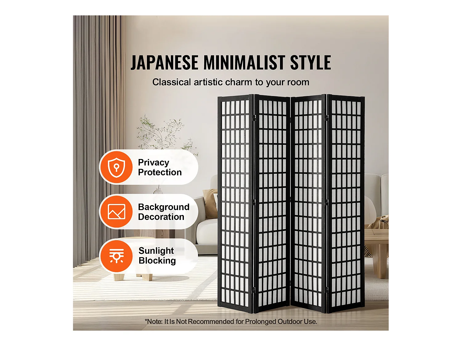 Cloison de Séparation SucceBuy, Cloison de Séparation Japonaise à 4 Panneaux, Cloison Japonaise Portable, en bois pivoter à 360°, pour Séparation de Pièce