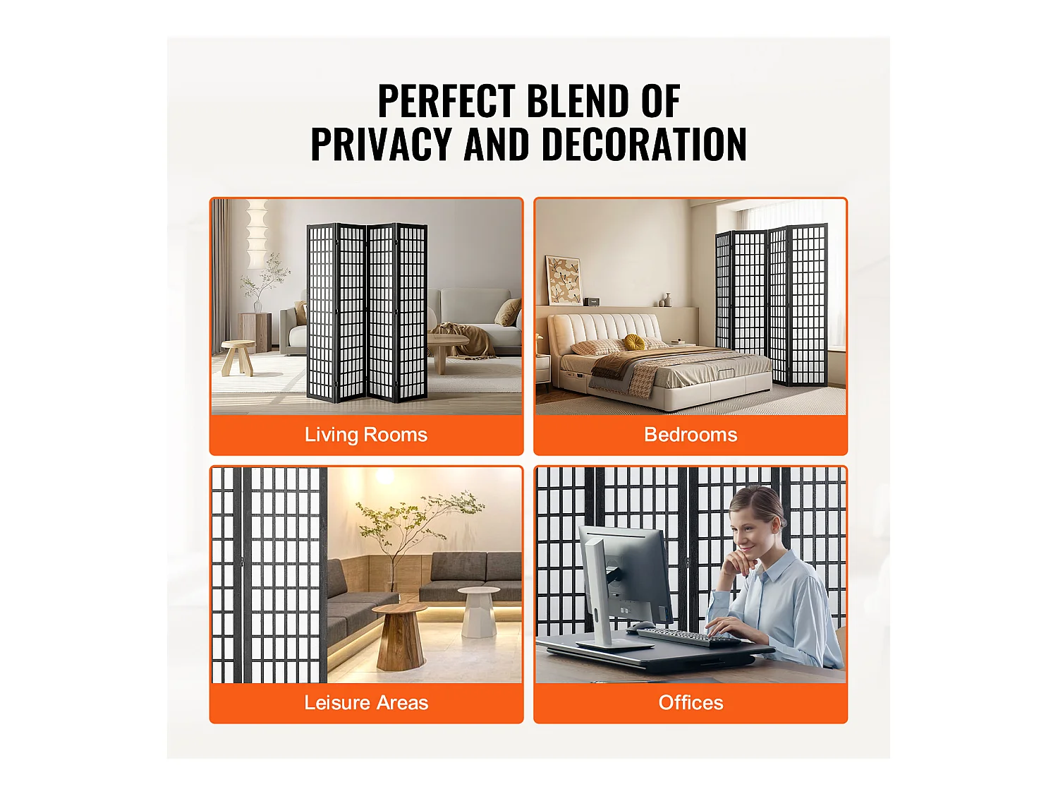 Cloison de Séparation SucceBuy, Cloison de Séparation Japonaise à 4 Panneaux, Cloison Japonaise Portable, en bois pivoter à 360°, pour Séparation de Pièce