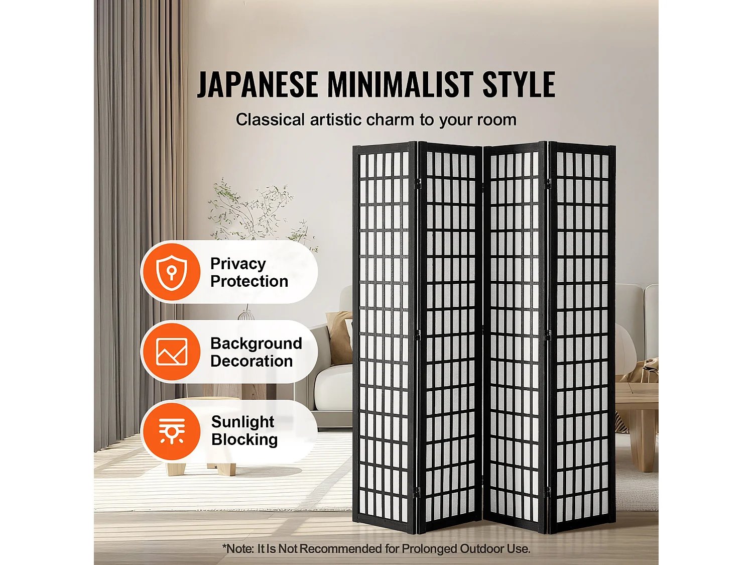 Cloison de Séparation SucceBuy, Cloison de Séparation Japonaise à 4 Panneaux, Cloison Japonaise Portable, en bois pivoter à 360°, pour Séparation de Pièce