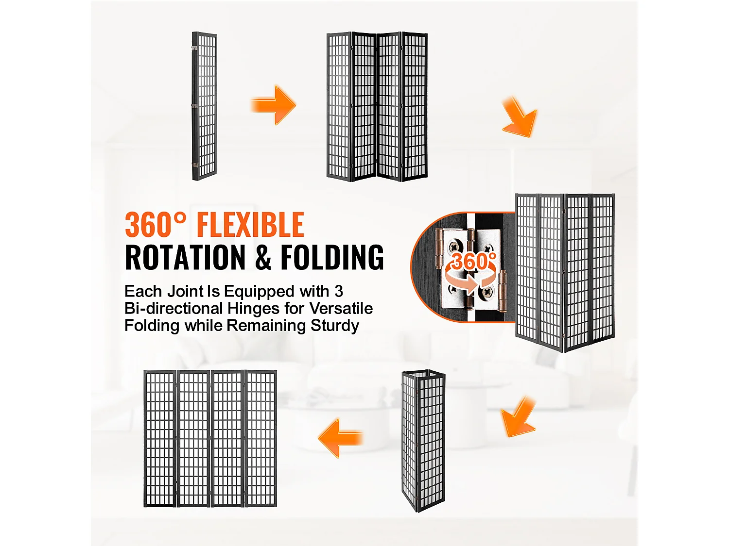 Cloison de Séparation SucceBuy, Cloison de Séparation Japonaise à 4 Panneaux, Cloison Japonaise Portable, en bois pivoter à 360°, pour Séparation de Pièce