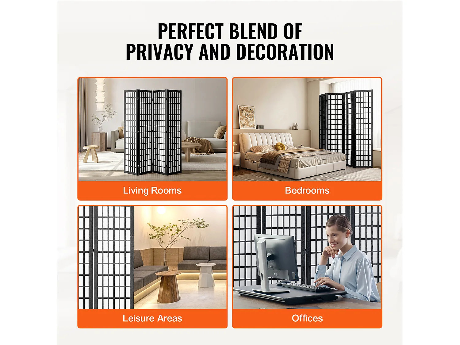 Cloison de Séparation SucceBuy, Cloison de Séparation Japonaise à 4 Panneaux, Cloison Japonaise Portable, en bois pivoter à 360°, pour Séparation de Pièce