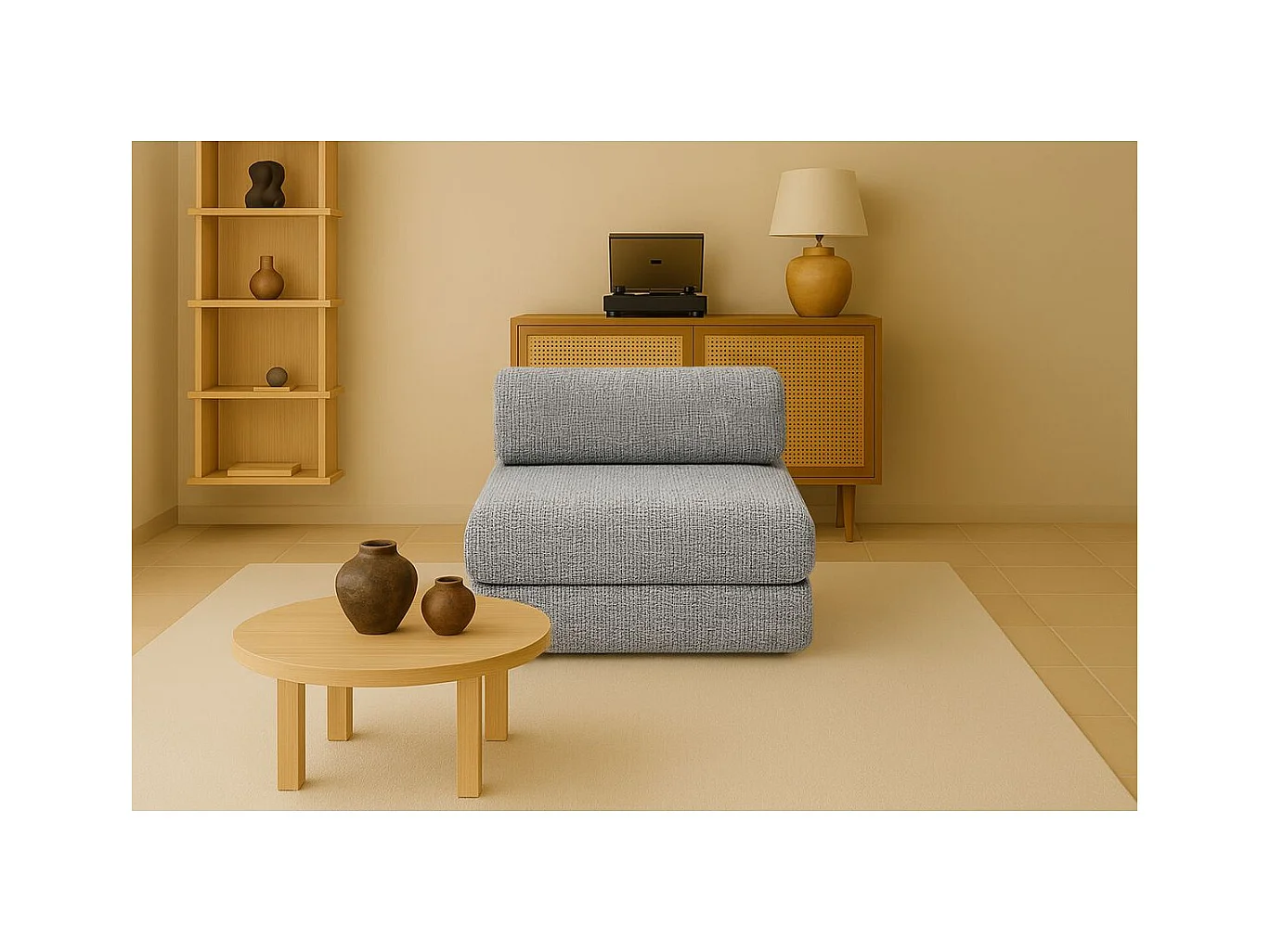 Fauteuil modulable et convertible - Tissu tweed - Gris