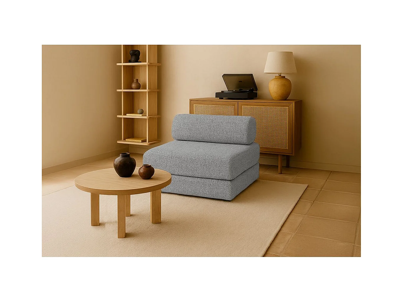 Fauteuil modulable et convertible - Tissu tweed - Gris