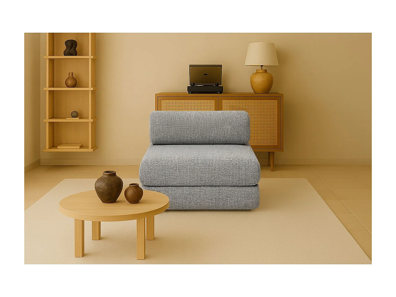 Fauteuil modulable et convertible - Tissu tweed - Gris