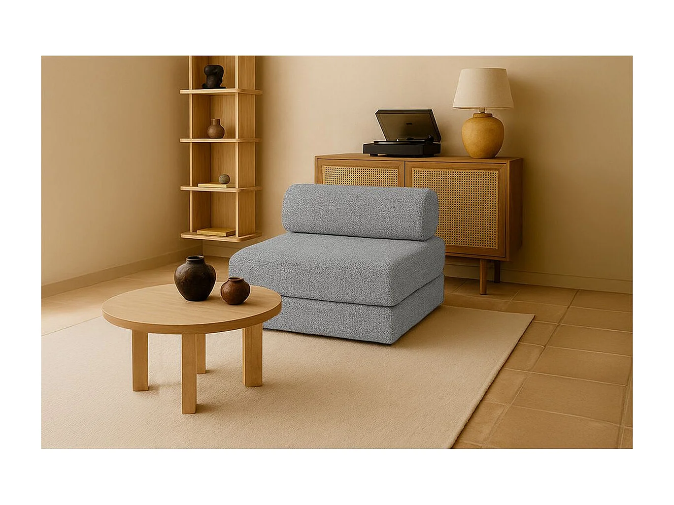 Fauteuil modulable et convertible - Tissu tweed - Gris