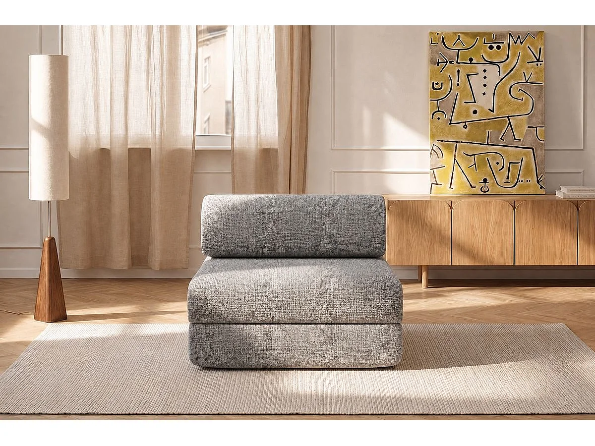 Fauteuil modulable et convertible - Tissu tweed - Gris