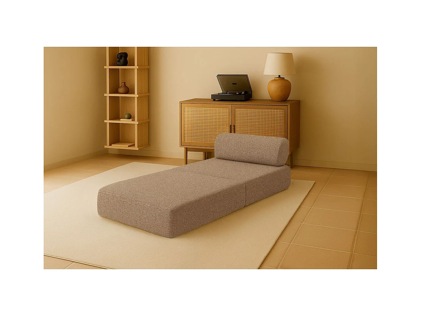 Fauteuil modulable et convertible - Tissu tweed - Marron