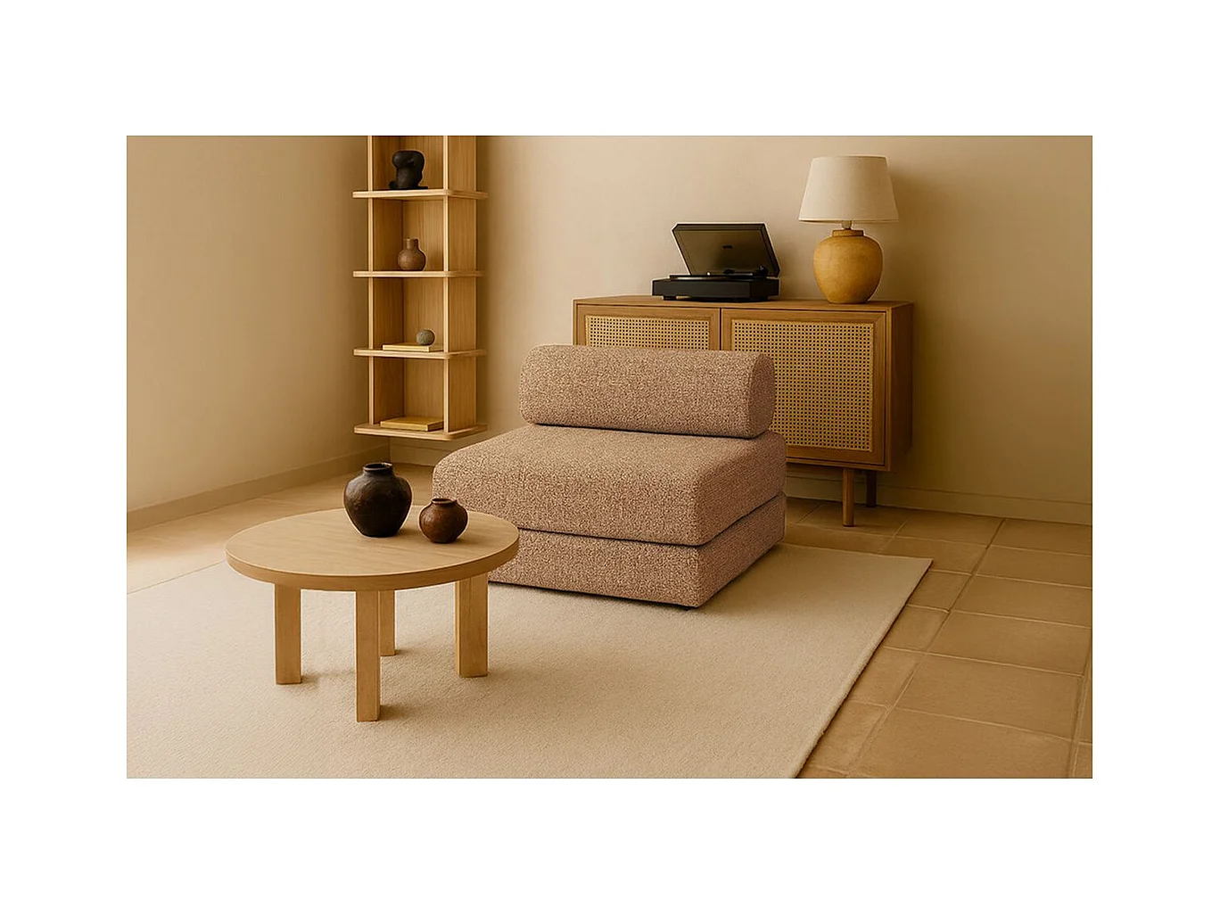 Fauteuil modulable et convertible - Tissu tweed - Marron