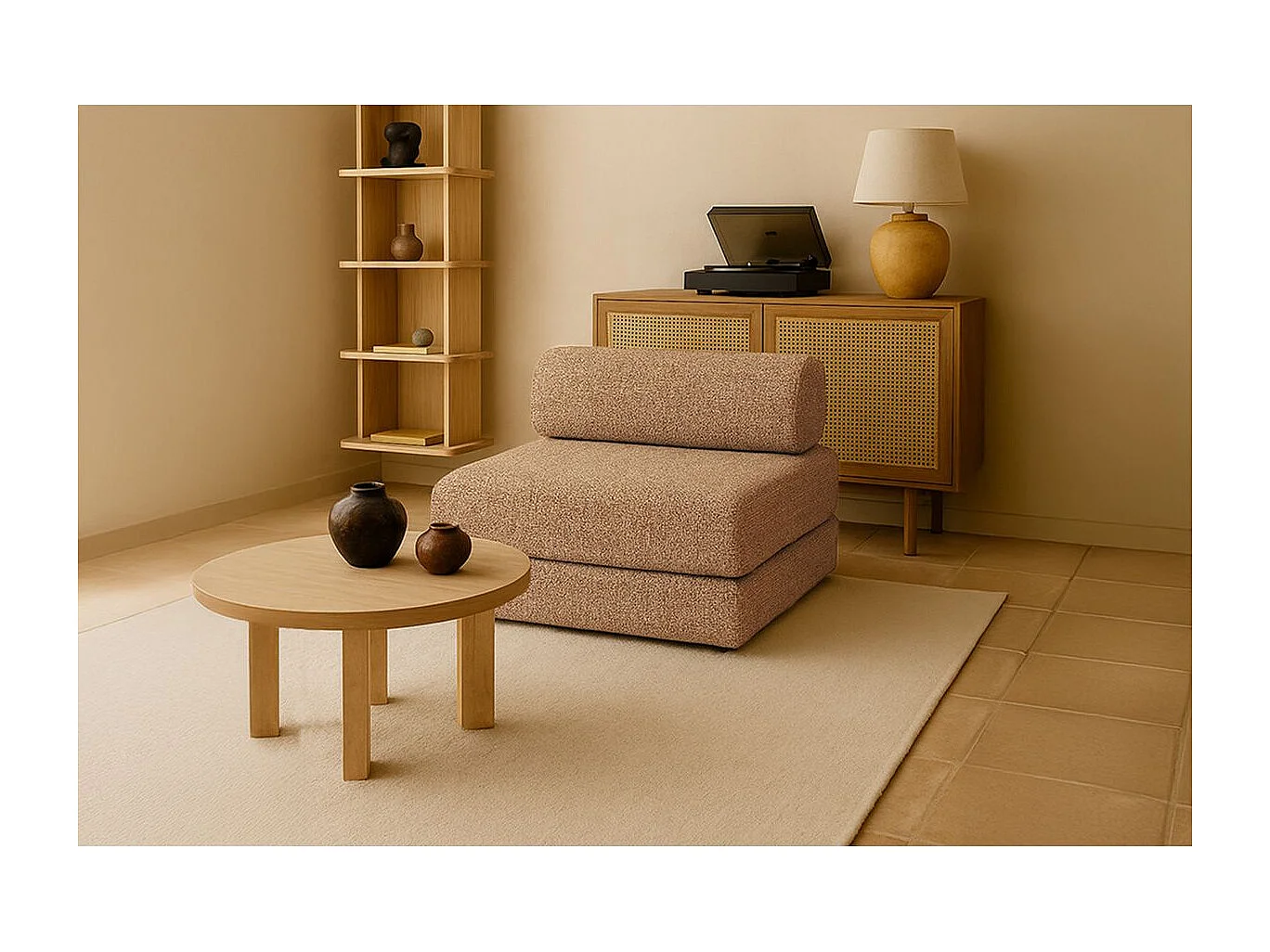 Fauteuil modulable et convertible - Tissu tweed - Marron