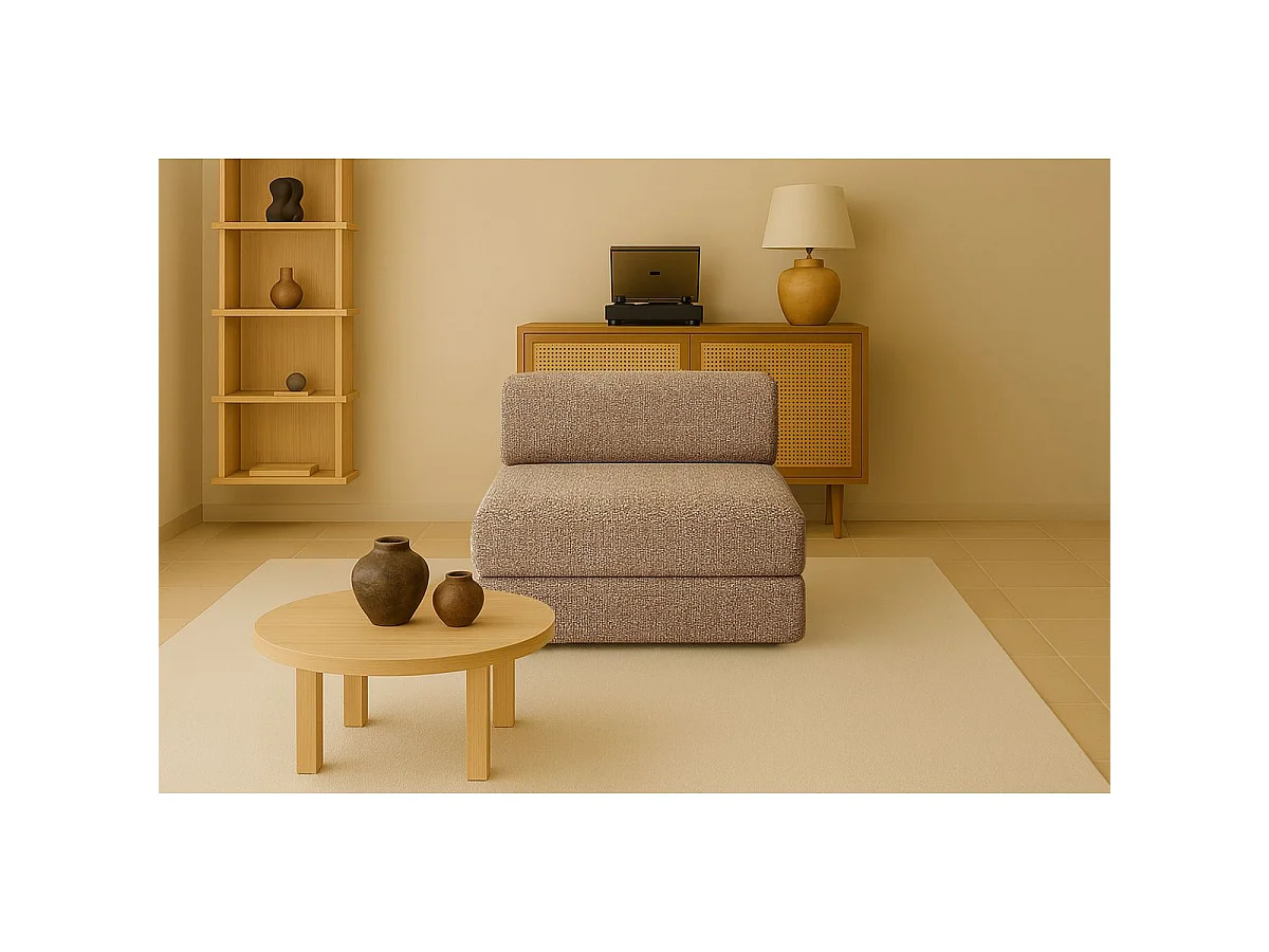 Fauteuil modulable et convertible - Tissu tweed - Marron