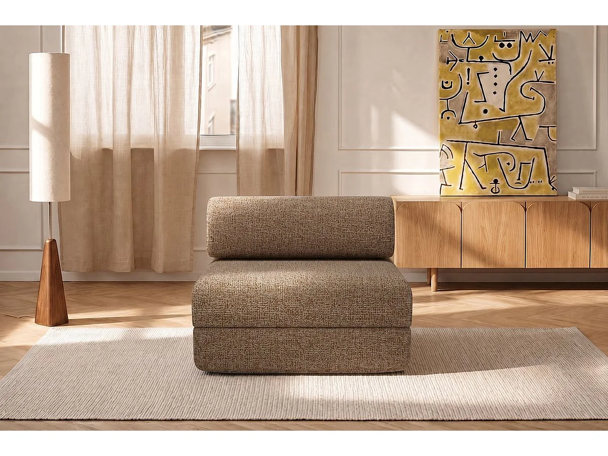 Fauteuil modulable et convertible - Tissu tweed - Marron