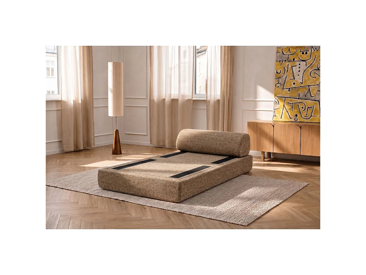 Fauteuil modulable et convertible - Tissu tweed - Marron