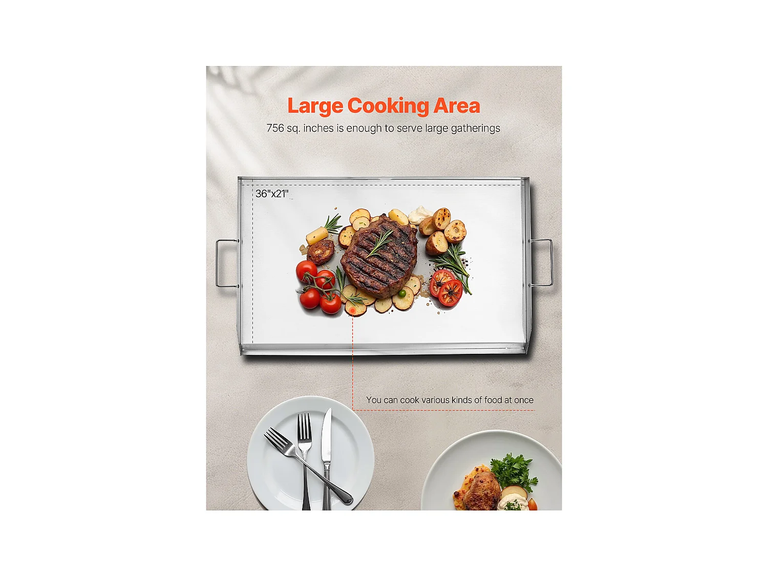 Plaque de Gril, SucceBuy Plaque de Cuisson en Acier Inoxydable pour Barbecue 910 x 525 mm