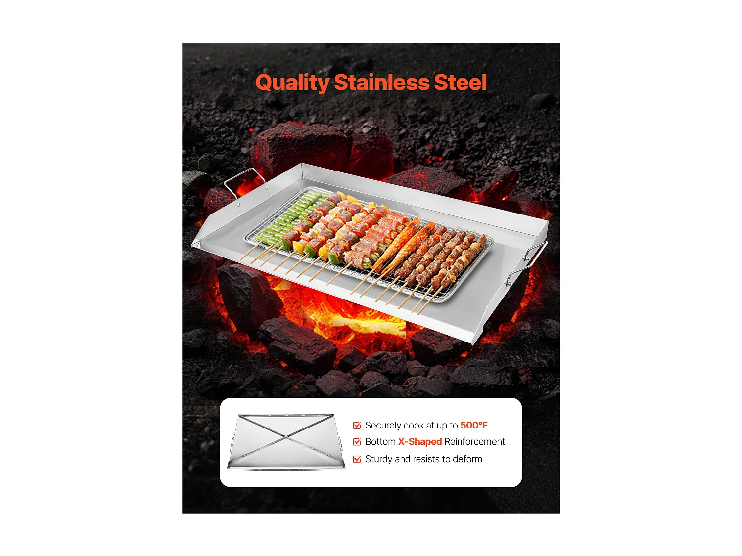 Plaque de Gril, SucceBuy Plaque de Cuisson en Acier Inoxydable pour Barbecue 910 x 525 mm