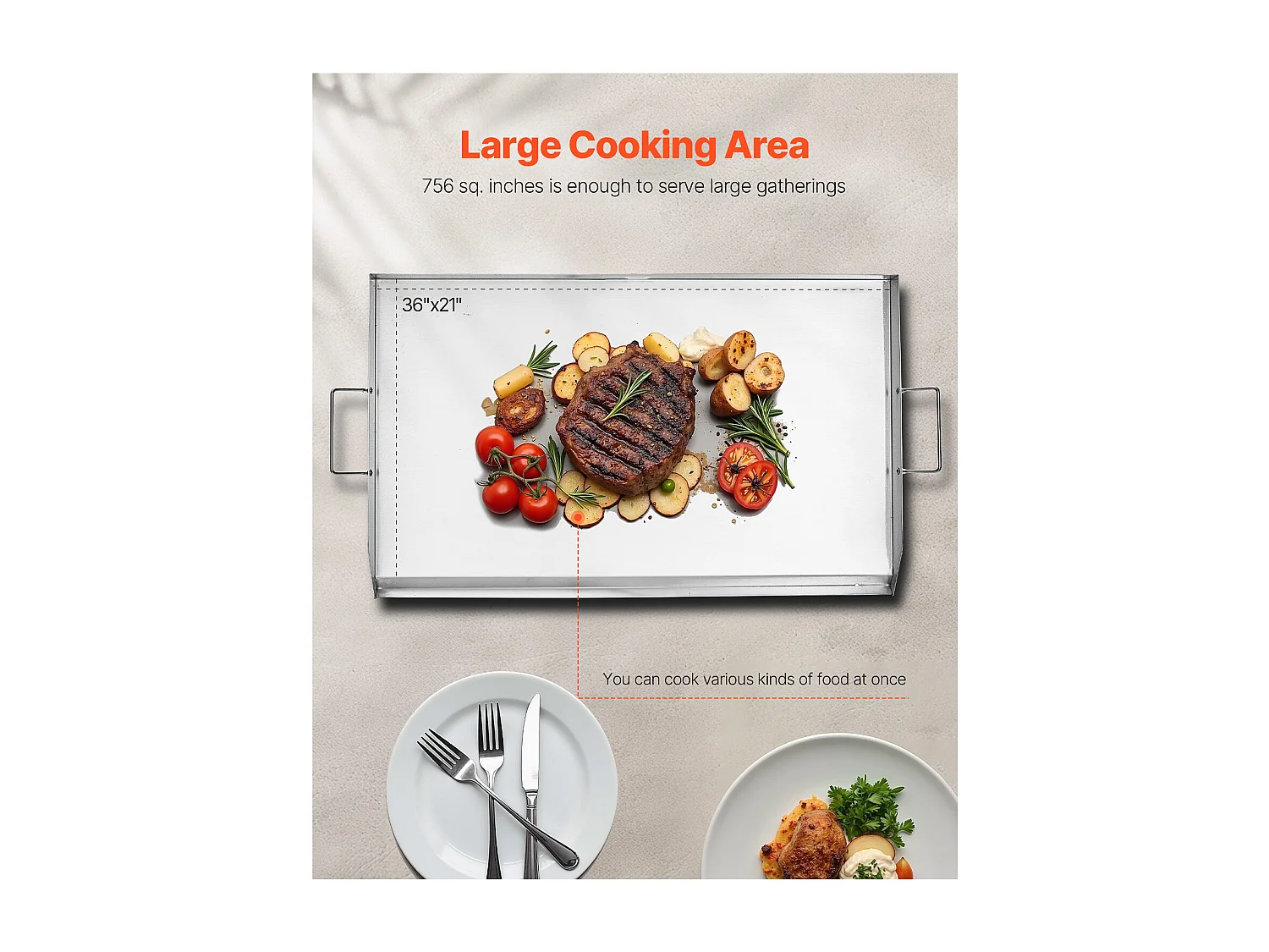 Plaque de Gril, SucceBuy Plaque de Cuisson en Acier Inoxydable pour Barbecue 910 x 525 mm