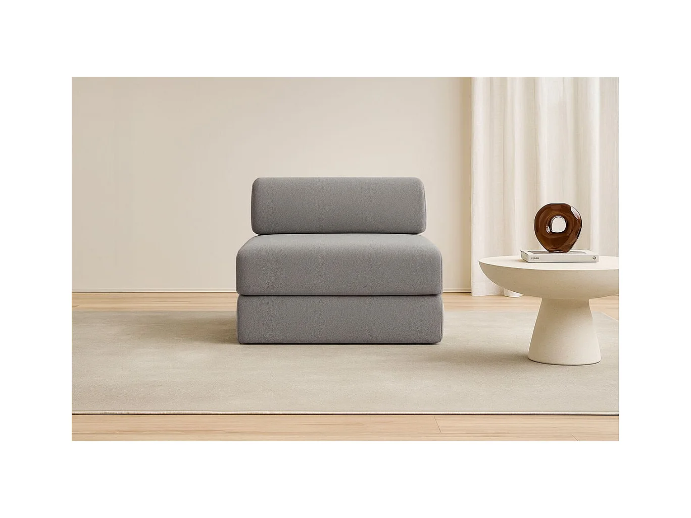 Fauteuil modulable et convertible - Tissu lisse - Gris