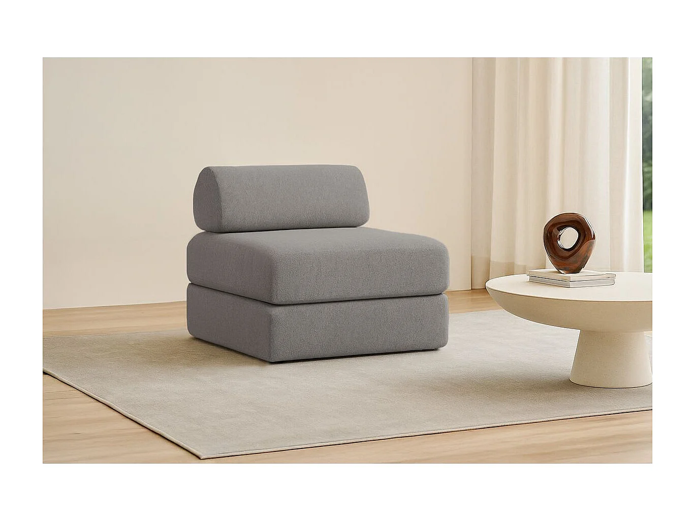 Fauteuil modulable et convertible - Tissu lisse - Gris