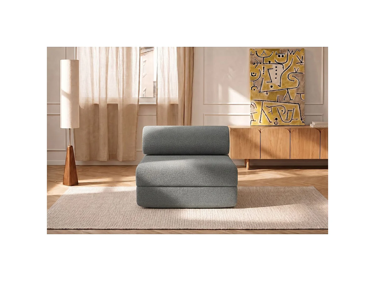 Omvormbare fauteuil in gladde grijze stof