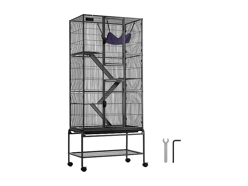 Cage à Furet SucceBuy en Métal, à 4 Niveaux de 175 cm avec Plateau et 3 Rampes pour Petits Animaux