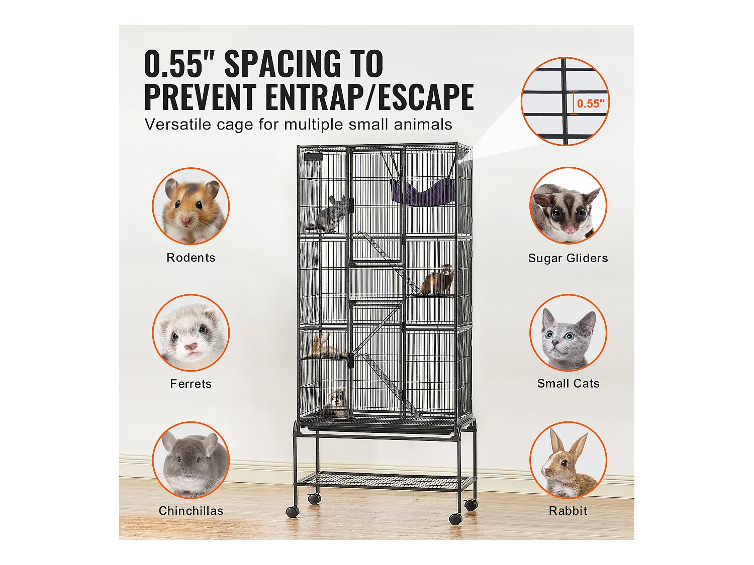 Cage à Furet SucceBuy en Métal, à 4 Niveaux de 175 cm avec Plateau et 3 Rampes pour Petits Animaux