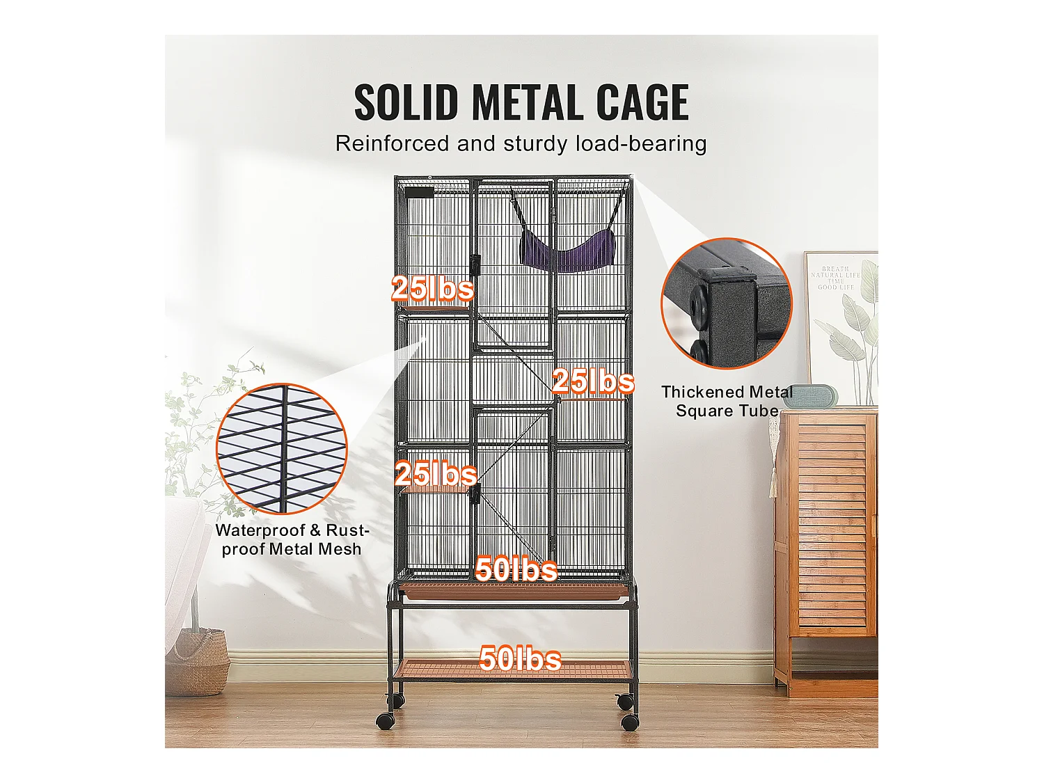 Cage à Furet SucceBuy en Métal, à 4 Niveaux de 175 cm avec Plateau et 3 Rampes pour Petits Animaux