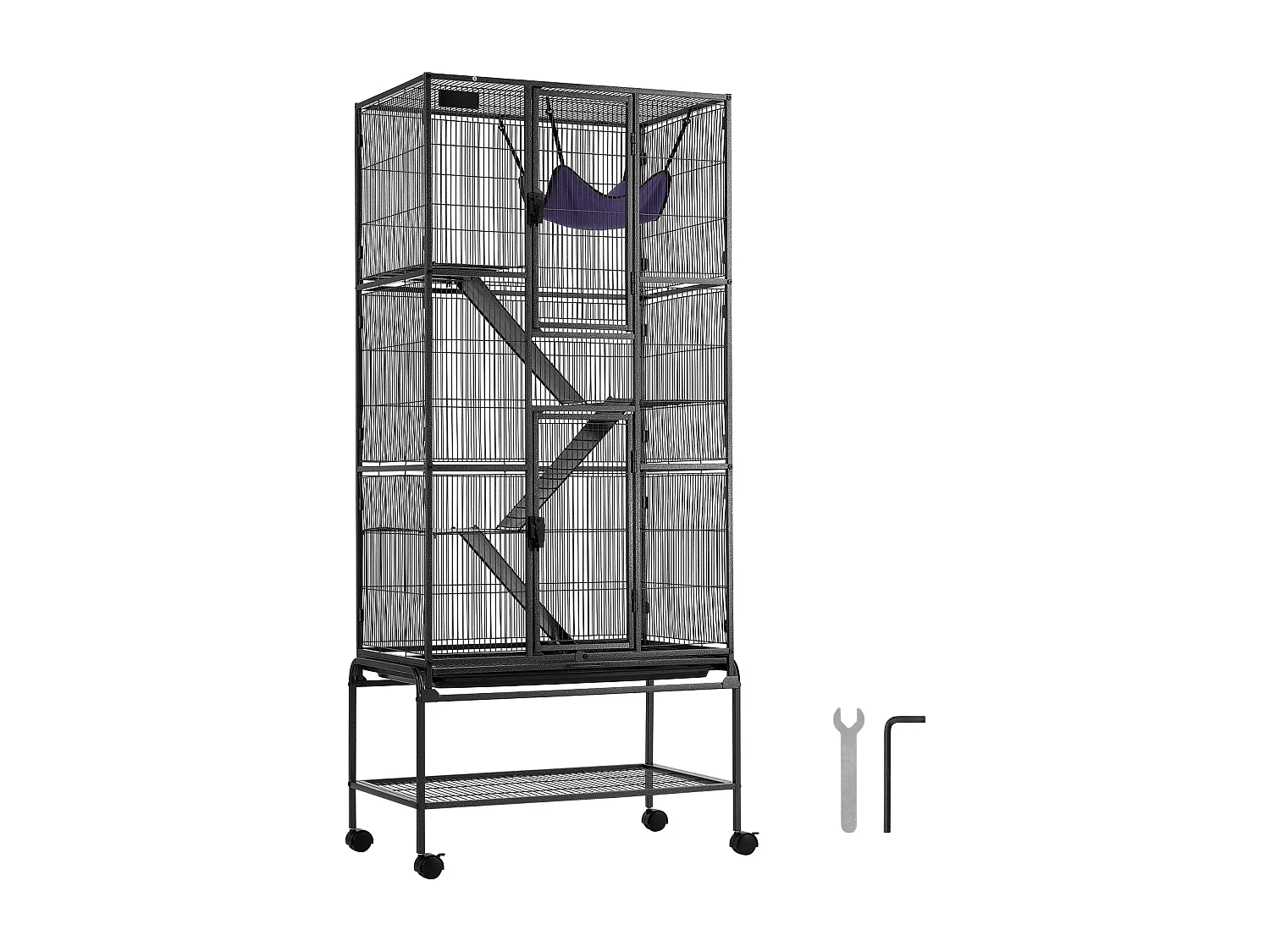 Cage à Furet SucceBuy en Métal, à 4 Niveaux de 175 cm avec Plateau et 3 Rampes pour Petits Animaux