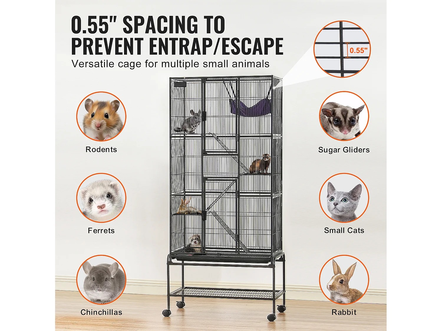 Cage à Furet SucceBuy en Métal, à 4 Niveaux de 175 cm avec Plateau et 3 Rampes pour Petits Animaux