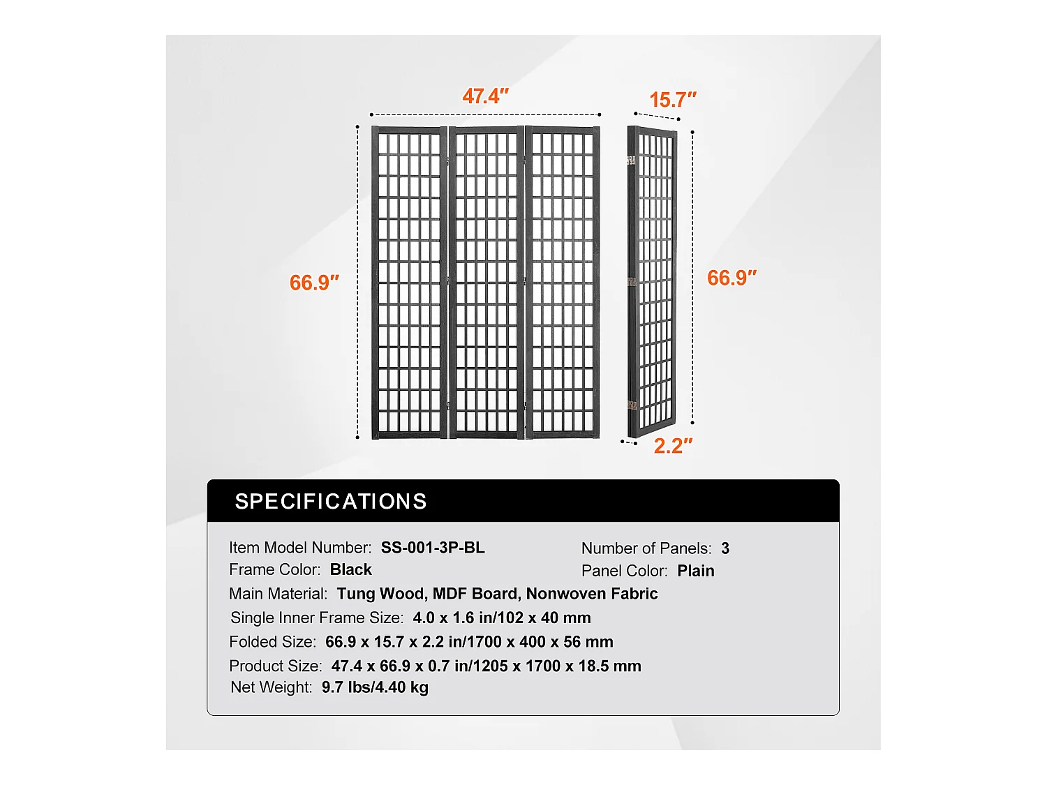 Cloison de Séparation SucceBuy, Cloison de Séparation Japonaise à 3 Panneaux, Portable, en bois pivoter à 360°, 120,5 x 170 x 1,9 cm, pour Séparation de Pièce