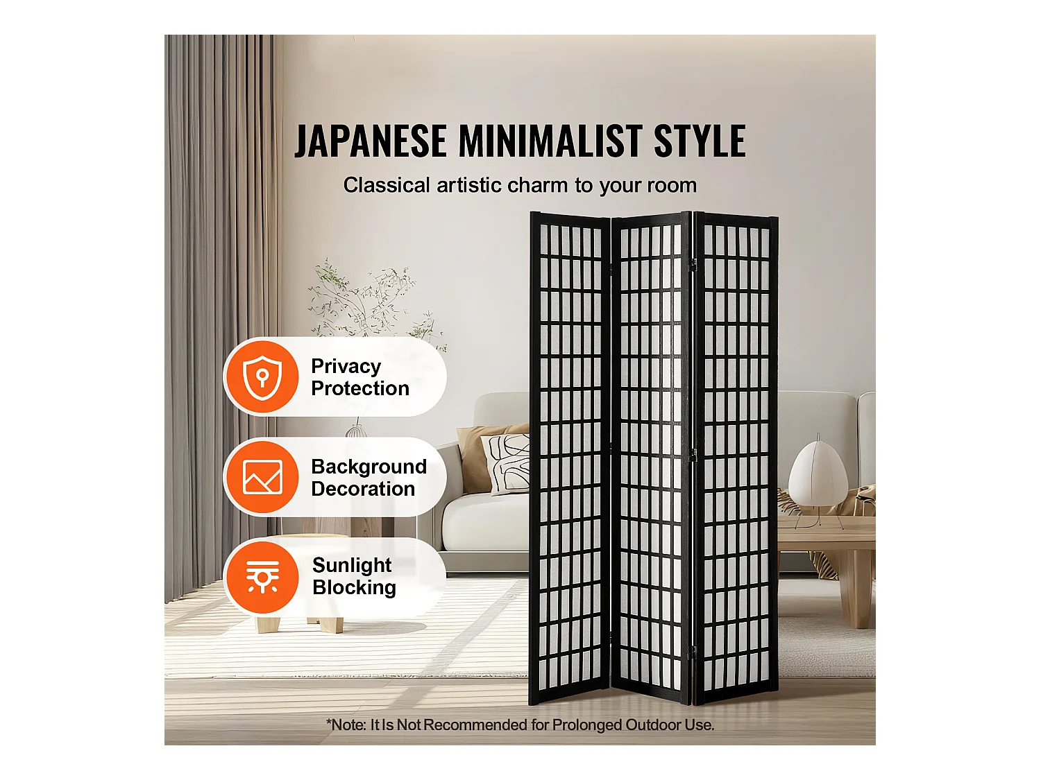 Cloison de Séparation SucceBuy, Cloison de Séparation Japonaise à 3 Panneaux, Portable, en bois pivoter à 360°, 120,5 x 170 x 1,9 cm, pour Séparation de Pièce