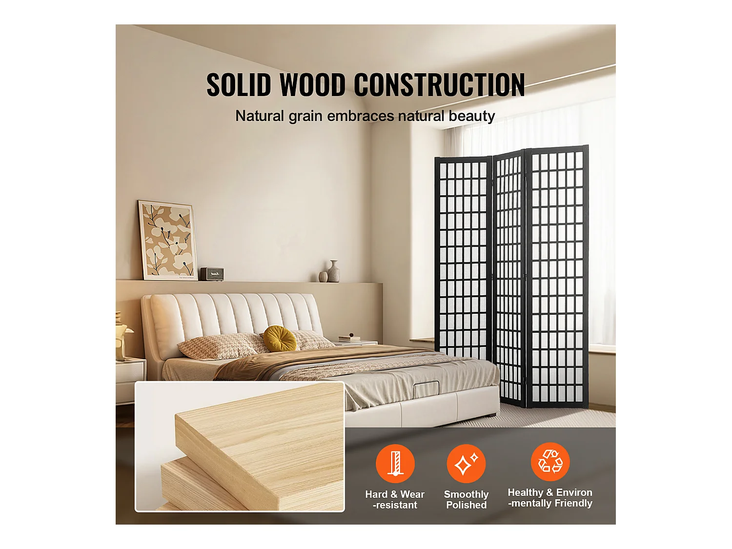 Cloison de Séparation SucceBuy, Cloison de Séparation Japonaise à 3 Panneaux, Portable, en bois pivoter à 360°, 120,5 x 170 x 1,9 cm, pour Séparation de Pièce