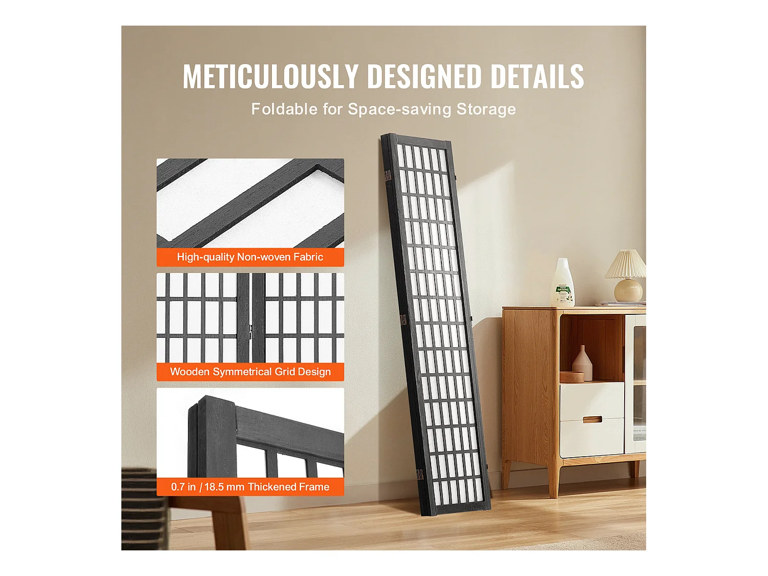 Cloison de Séparation SucceBuy, Cloison de Séparation Japonaise à 3 Panneaux, Portable, en bois pivoter à 360°, 120,5 x 170 x 1,9 cm, pour Séparation de Pièce