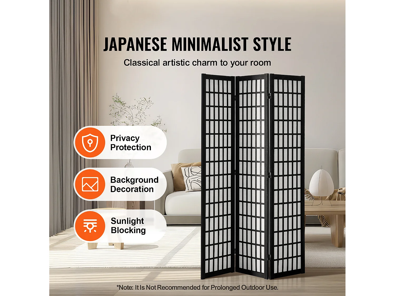 Cloison de Séparation SucceBuy, Cloison de Séparation Japonaise à 3 Panneaux, Portable, en bois pivoter à 360°, 120,5 x 170 x 1,9 cm, pour Séparation de Pièce