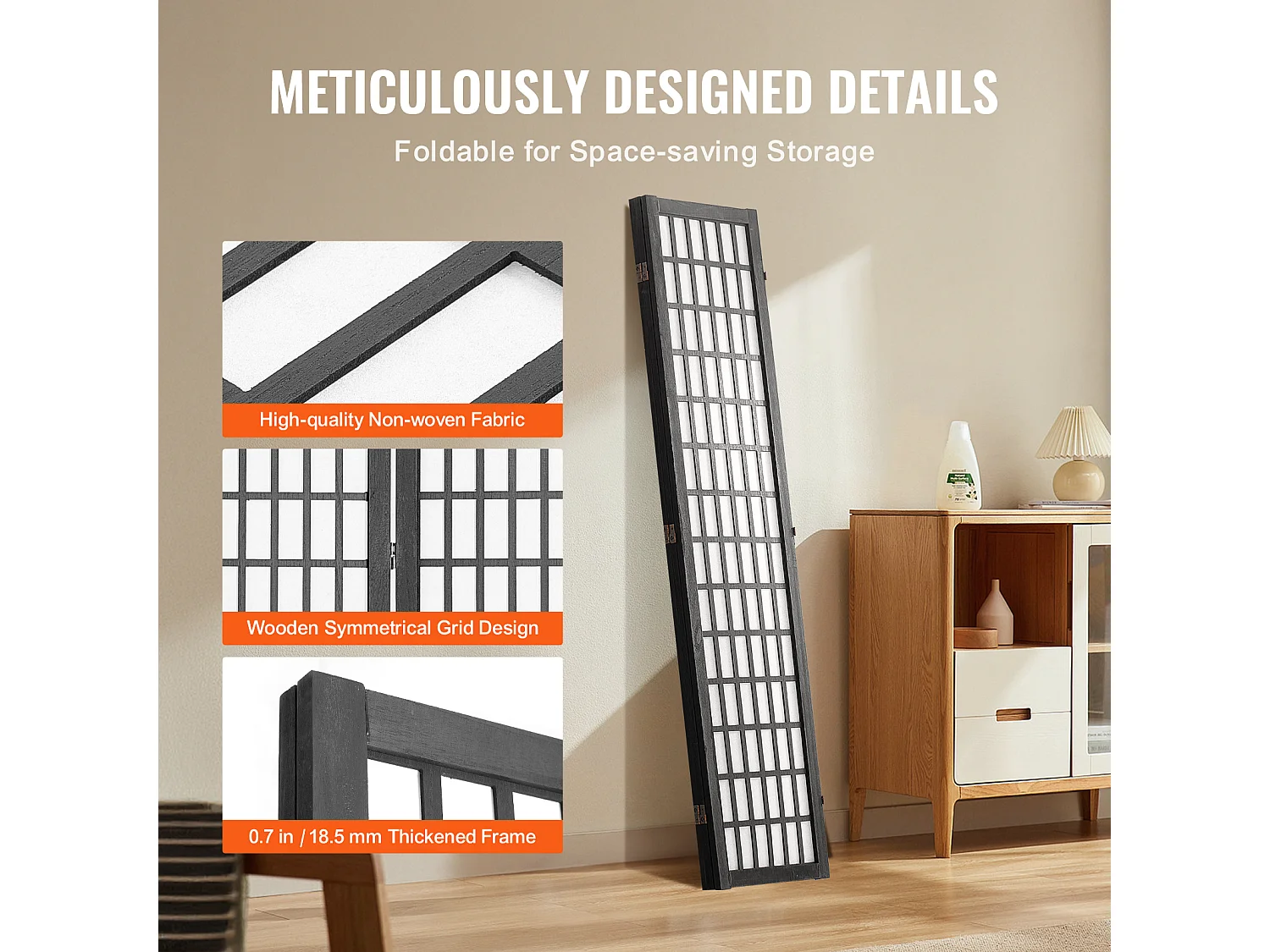 Cloison de Séparation SucceBuy, Cloison de Séparation Japonaise à 3 Panneaux, Portable, en bois pivoter à 360°, 120,5 x 170 x 1,9 cm, pour Séparation de Pièce