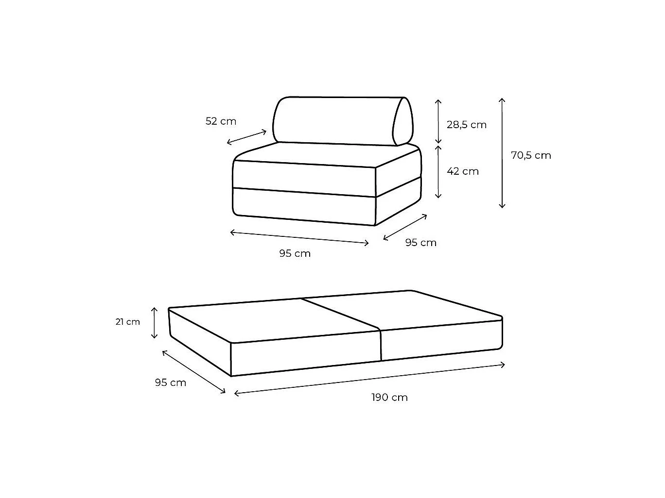 Fauteuil modulable et convertible - Tissu lisse - Taupe