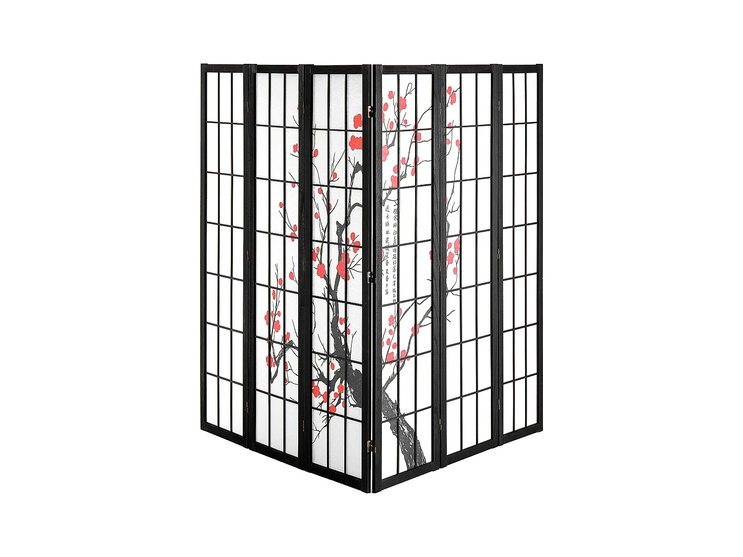 Cloison de Séparation SucceBuy, Cloison de Séparation Japonaise Paravent à 6 Panneaux Fleur de Cerisier, en bois pivoter à 360°, pour Séparation de Pièce