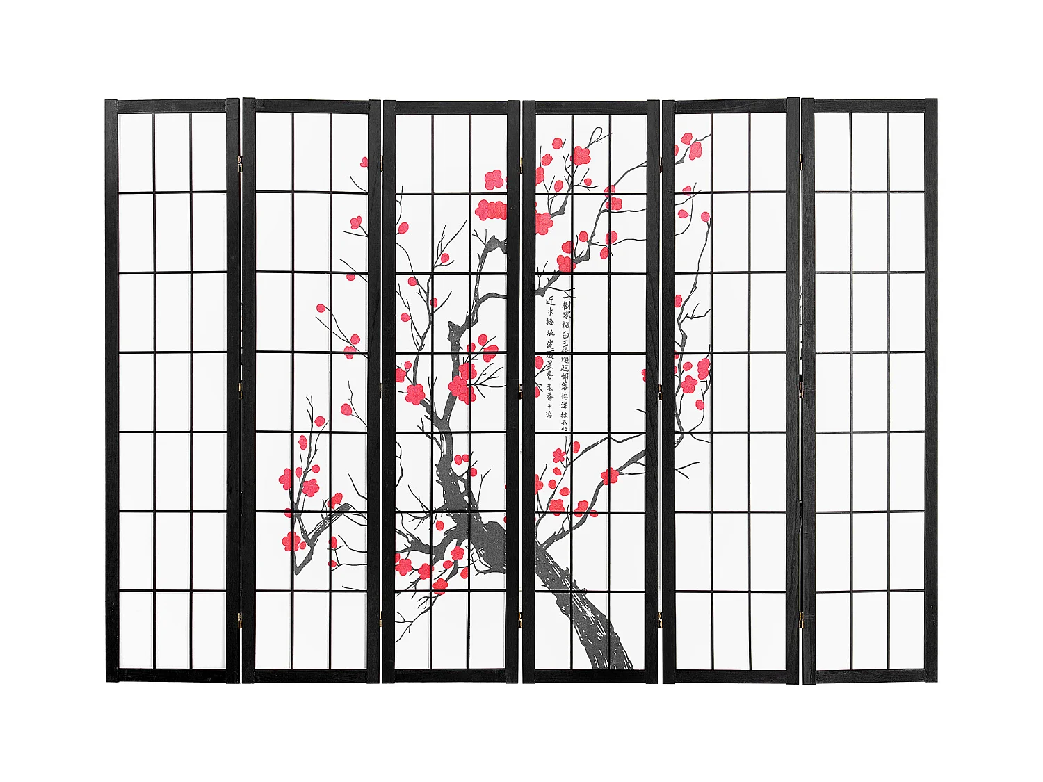 Cloison de Séparation SucceBuy, Cloison de Séparation Japonaise Paravent à 6 Panneaux Fleur de Cerisier, en bois pivoter à 360°, pour Séparation de Pièce