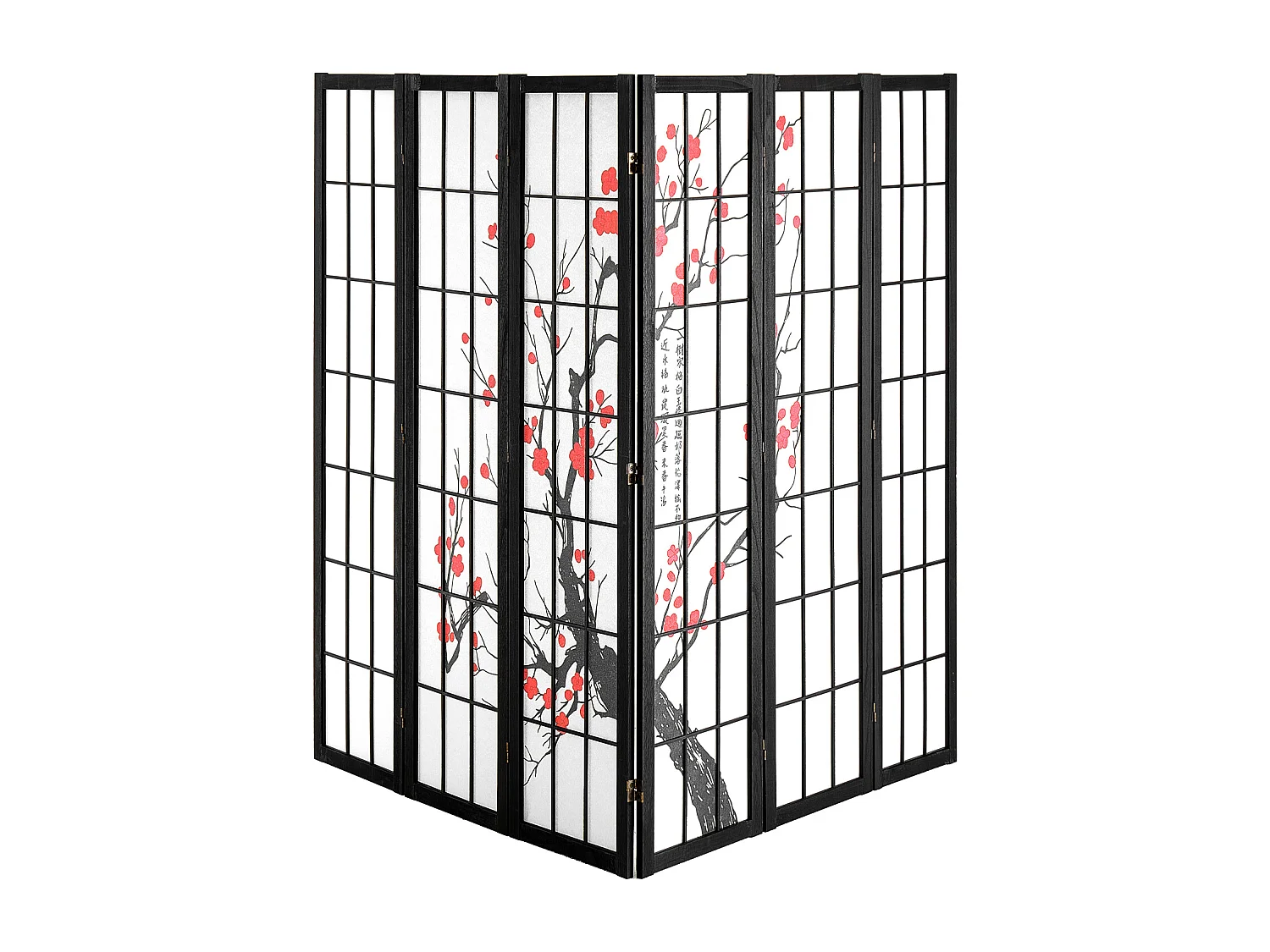 Divisória SucceBuy, Divisória Japonesa com 6 Painéis com Padrão de Flor de Cerejeira, Divisória Japonesa Portátil, em Madeira, Gira 360°, para Divisão de Ambientes