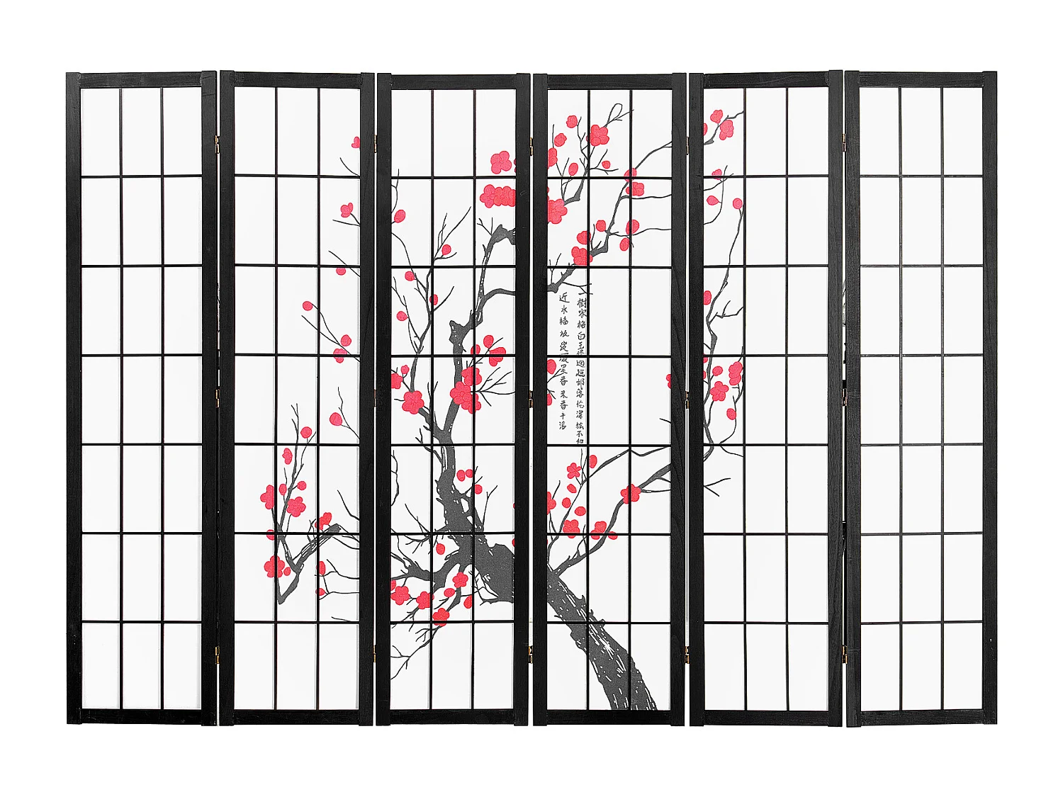 Divisória SucceBuy, Divisória Japonesa com 6 Painéis com Padrão de Flor de Cerejeira, Divisória Japonesa Portátil, em Madeira, Gira 360°, para Divisão de Ambientes